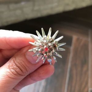 Vintage Silver Tone Sputnik Starburst Clip On Earrings